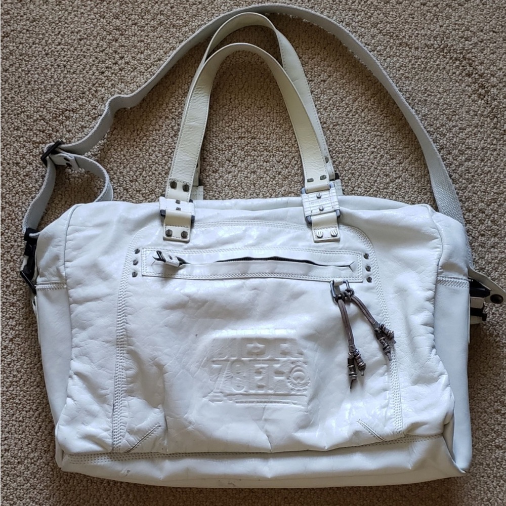 Diesel Slouchy White Leather Shoulder and Crossbody Bag